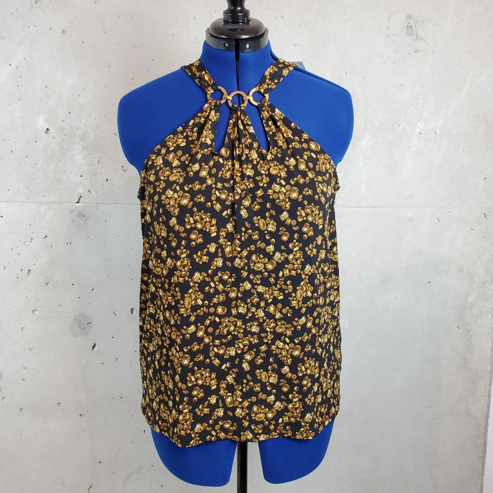 MICHAEL Michael Kors gold chain Gem Print Sleevless Top size L